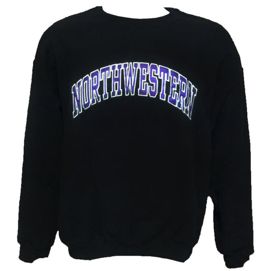Northwestern Wildcats Black Crewneck Sweatshirt with Full Chest Embroidered Northwestern Design