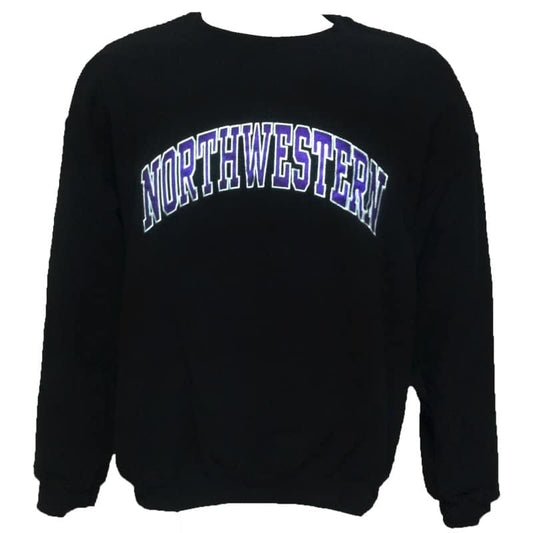 Northwestern Wildcats Black Crewneck Sweatshirt with Full Chest Embroidered Northwestern Design