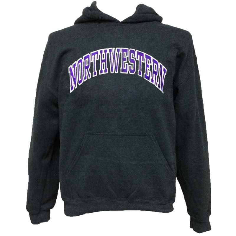 Northwestern Wildcats Charcoal Hooded Sweatshirt with Full Chest Embroidered Northwestern Design
