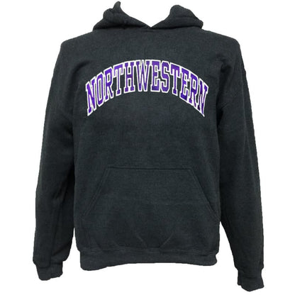 Northwestern Wildcats Charcoal Hooded Sweatshirt with Full Chest Embroidered Northwestern Design