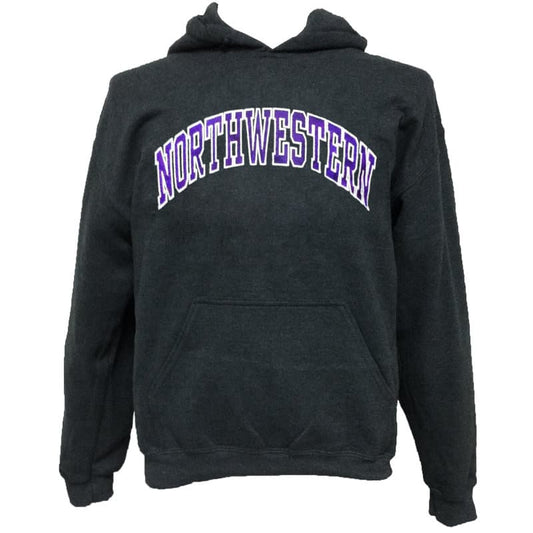 Northwestern Wildcats Charcoal Hooded Sweatshirt with Full Chest Embroidered Northwestern Design
