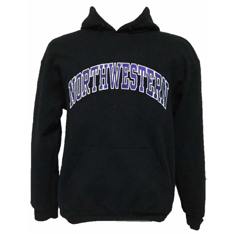 Northwestern Wildcats Black Hooded Sweatshirt with Full Chest Embroidered Northwestern Design
