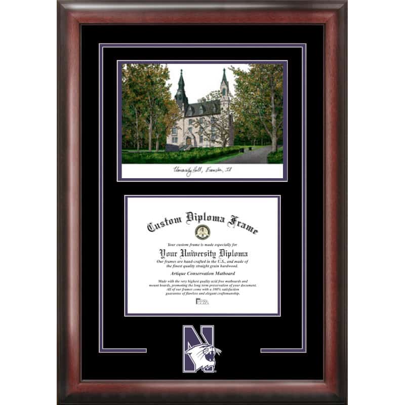 Northwestern University Wildcats Spirit Graduate University Hall lithograph and diploma opening.