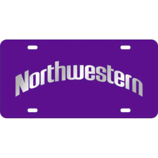 Northwestern Wildcats Thick Purple Mirrored Acrylic License Plate with Arched Northwestern Design