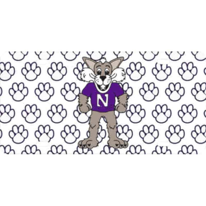 Northwestern Wildcats Thick   Mirrored Acrylic  Plate with Multicolor Willie The Wildcat Design