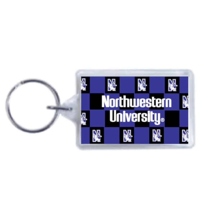 Northwestern Wildcats Rectangular Acrylic Keychain with Checkerboard Design