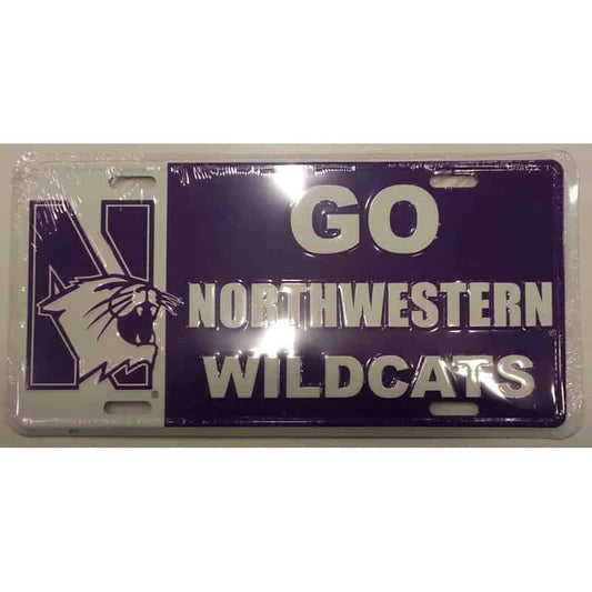 Northwestern Wildcats Metal License Plate with "N-Cat & Go Northwestern Wildcats" Design
