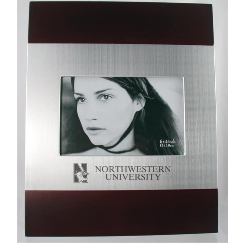 Northwestern Wildcats Polished RedWood/Silver 4X6 Frame with Laser Engraved Mascot Design