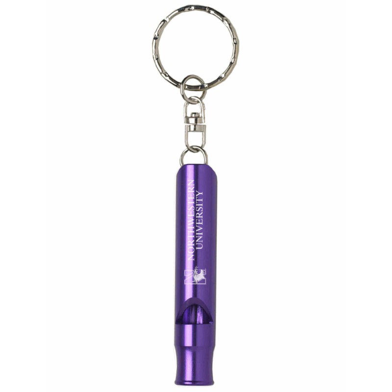 Northwestern Wildcats Purple Laser Engraved Whistle Keychain with Mascot Design