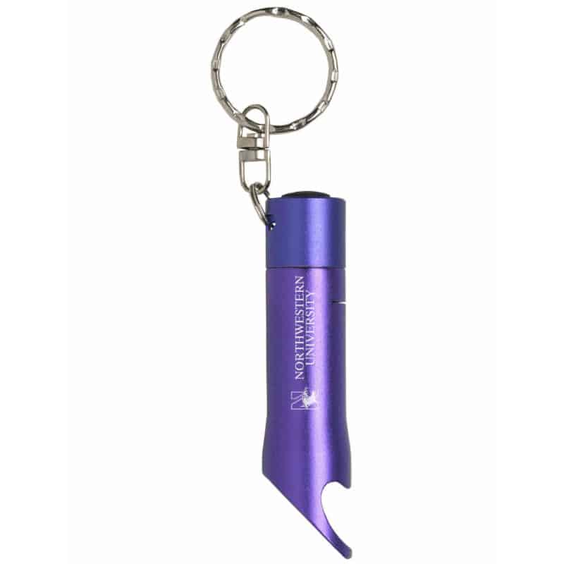 Northwestern Wildcats Purple Laser Engraved Flashlight Bottle Opener Keychain with Mascot Design