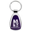 Northwestern University Wildcats Laser Engraved Purple Teardrop Key Chain with Mascot & Basketball Design