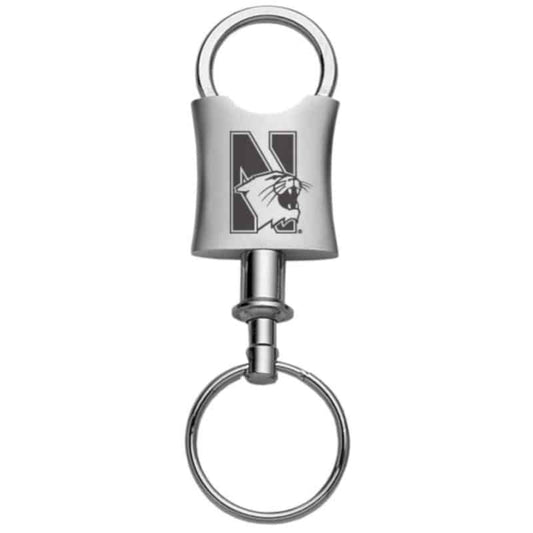 Northwestern Wildcats Laser Engraved Brushed Nickle Valet Key Chain with Mascot Design