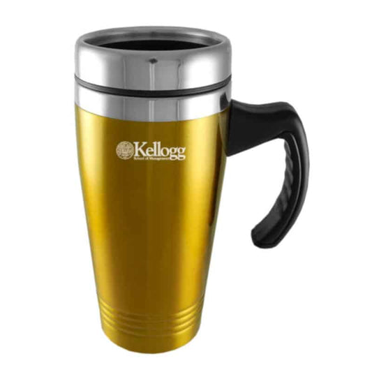Northwestern Wildcats Laser Engraved Gold 16oz Stainless-Steel Tumbler Mug with Handle & Kellogg Design