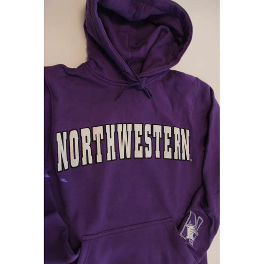 Northwestern Wildcats Purple Hooded Sweatshirt with Tackle Twill Sewn On Arched Northwestern Design