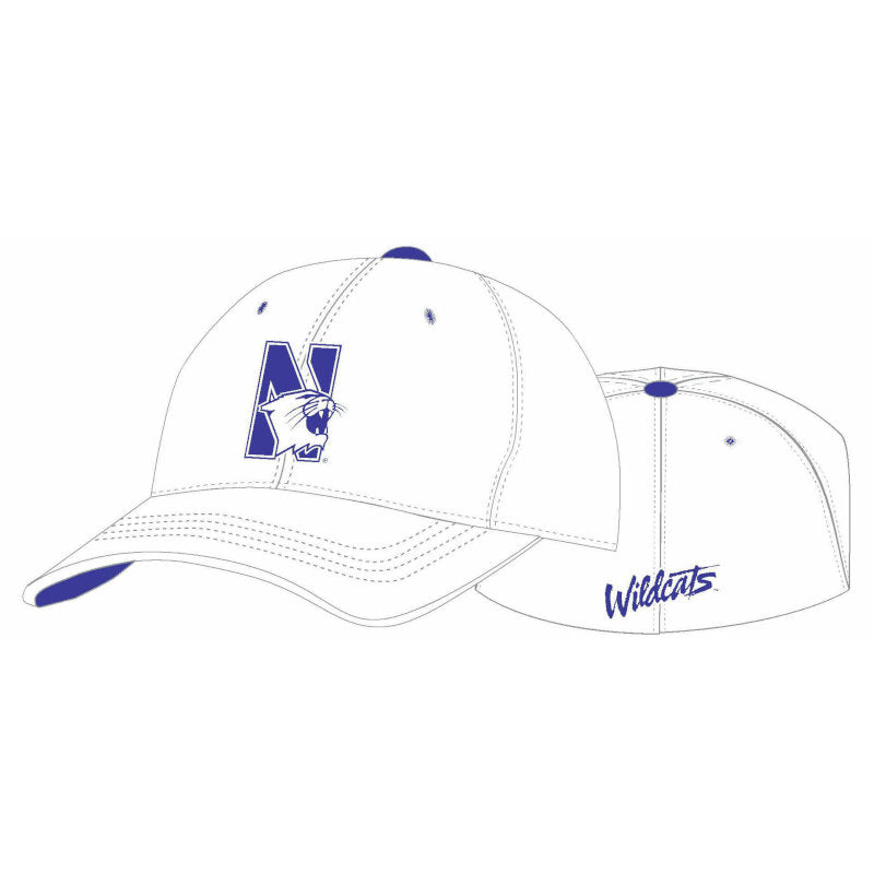 Northwestern Wildcats White Flexfit Hat with N-Cat Design