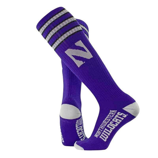 Northwestern University Wildcats Adult Purple Throwback Over-Calf Socks With Stylized N Design
