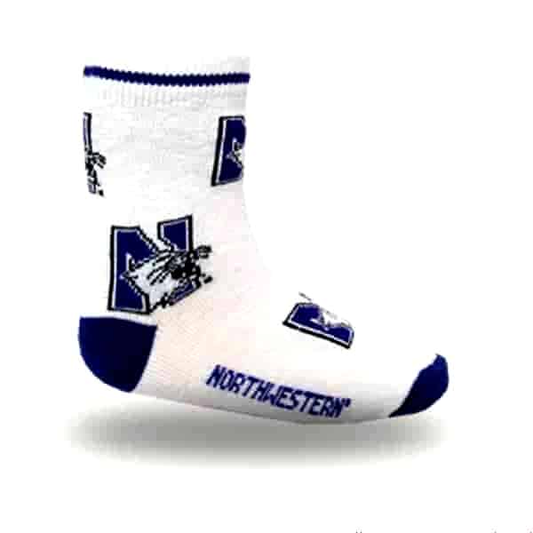 Northwestern University Wildcats Kids White All-Over Print Flat Knit Crew Socks
