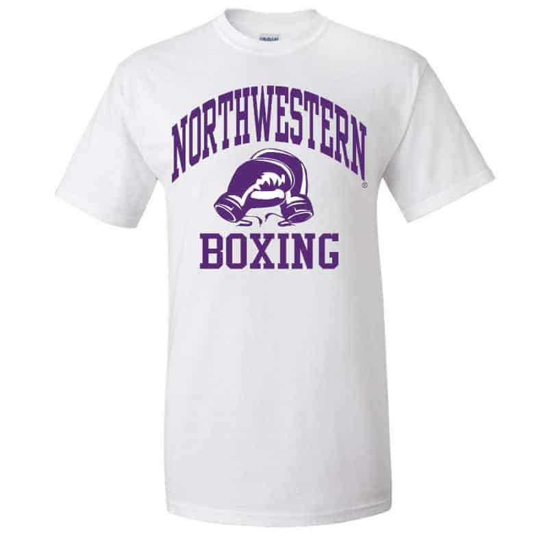 Northwestern University Wildcats White Short Sleeve Tee Shirt with Boxing Design