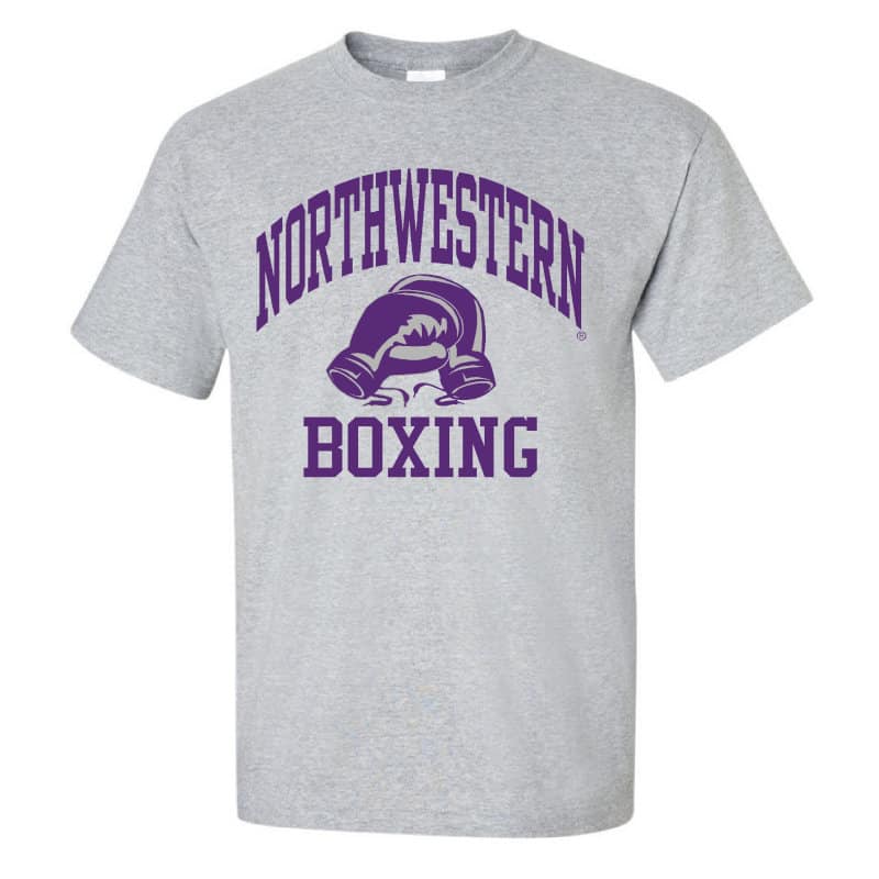 Northwestern University Wildcats Sport Grey Short Sleeve Tee Shirt with Boxing Design