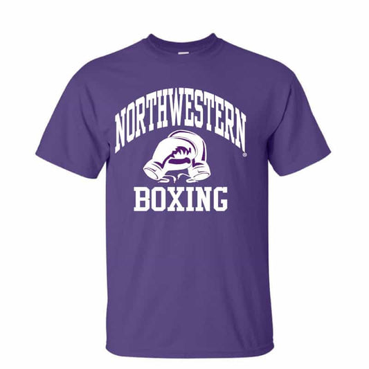 Northwestern University Wildcats Purple Short Sleeve Tee Shirt with Boxing Design