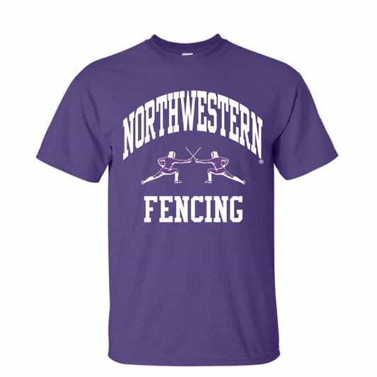 Northwestern University Wildcats Purple Short Sleeve Tee Shirt with Fencing Design