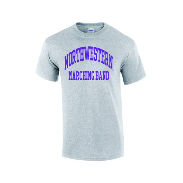 Northwestern University Wildcats Grey Short Sleeve Tee Shirt with Marching Band Design