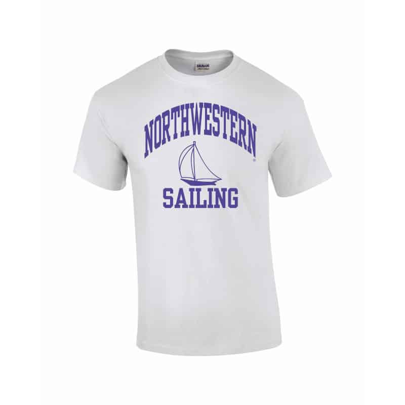 Northwestern University Wildcats White Short Sleeve Tee Shirt with Sailing Design