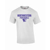 Northwestern University Wildcats White Short Sleeve Tee Shirt with Football Wildcat Design