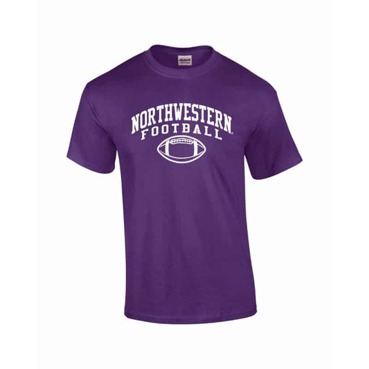 Northwestern University Wildcats Purple Short Sleeve Tee Shirt with Football Design