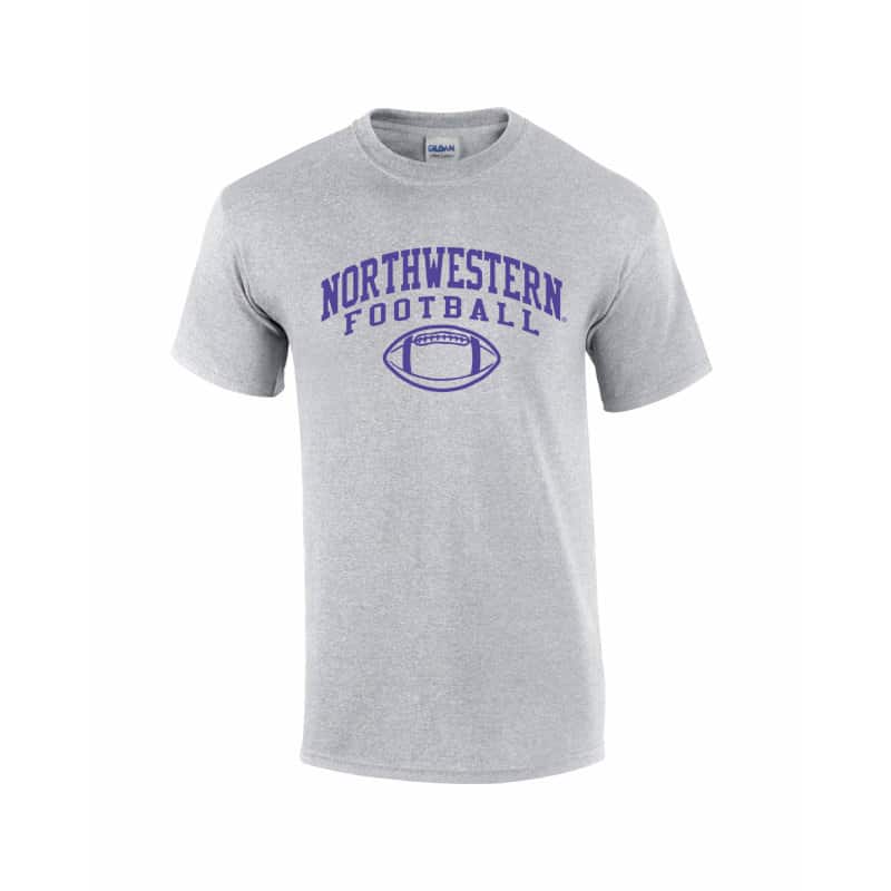 Northwestern University Wildcats Grey Short Sleeve Tee Shirt with Football Design