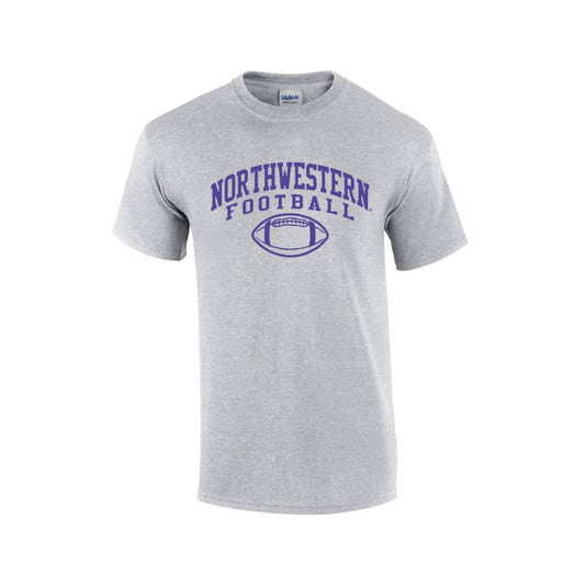 Northwestern University Wildcats Grey Short Sleeve Tee Shirt with Football Design