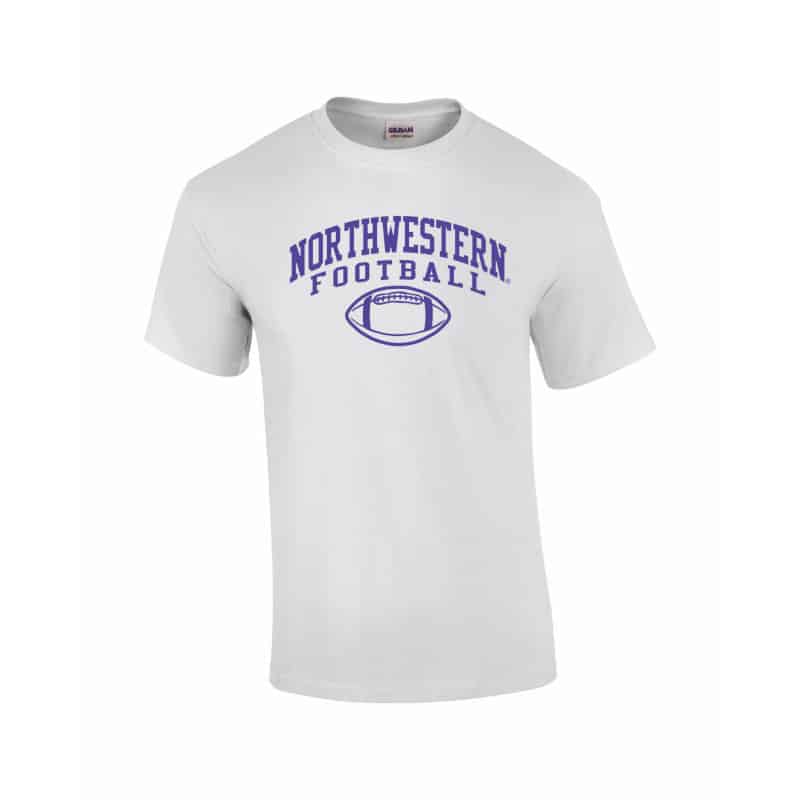 Northwestern University Wildcats White Short Sleeve Tee Shirt with Football Design