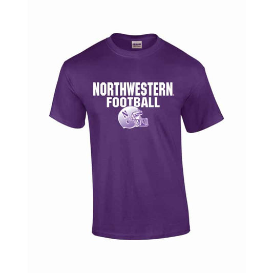 Northwestern University Wildcats Purple Short Sleeve Tee Shirt with Football Helmet Design