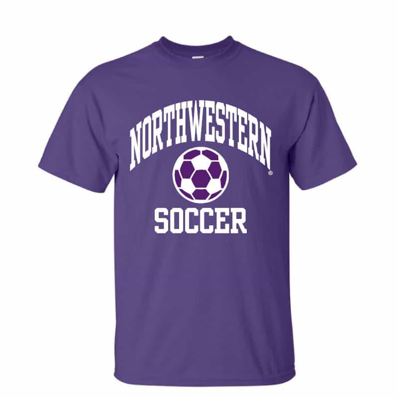 NW2860 Northwestern University Wildcats Purple Short Sleeve Tee Shirt with Soccer Design