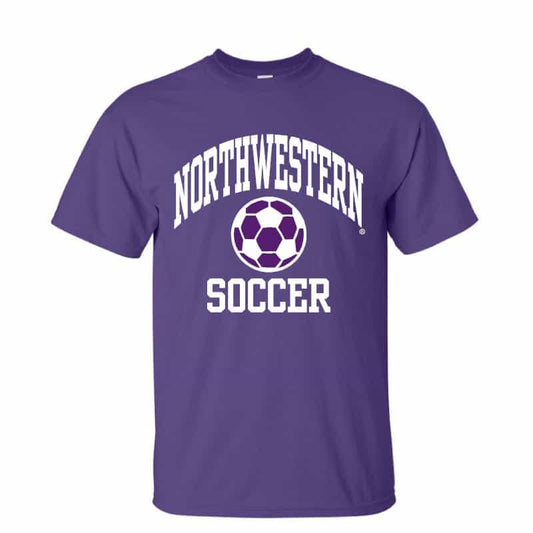 NW2860 Northwestern University Wildcats Purple Short Sleeve Tee Shirt with Soccer Design