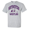 NW2881 Northwestern University Wildcats Grey Short Sleeve Tee Shirt with Wrestling Design