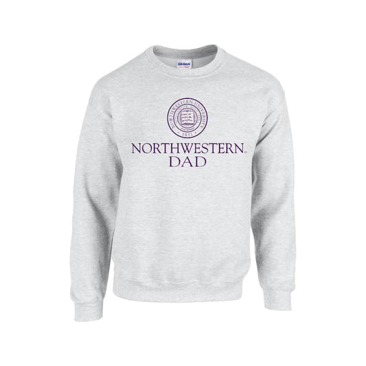 Northwestern University Wildcats Light Grey Crewneck Sweatshirt With Dad Design