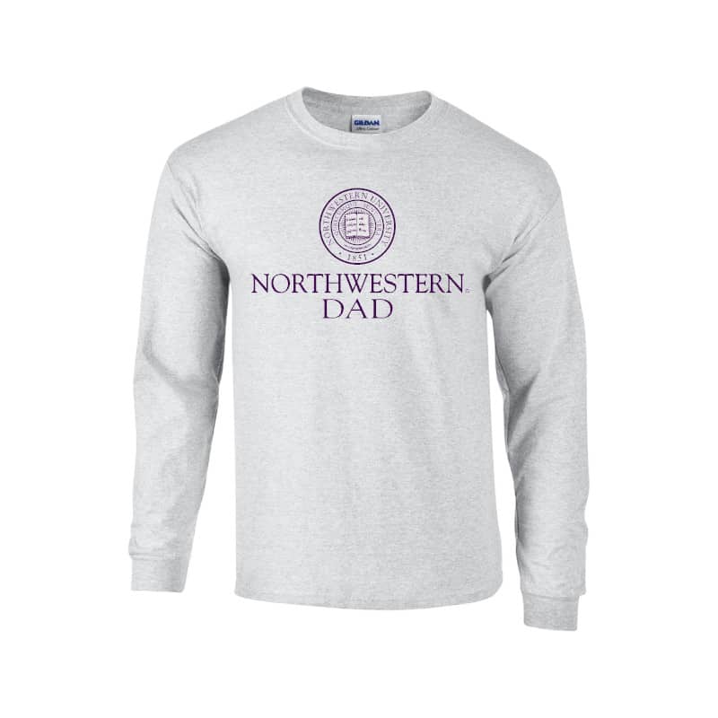 Northwestern University Wildcats Light Grey Long Sleeve Tee Shirt with Dad Design