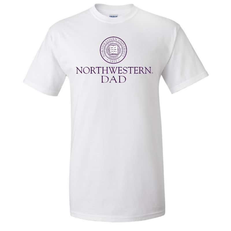 Northwestern University Wildcats White Short Sleeve Tee Shirt with Dad Design NW2969