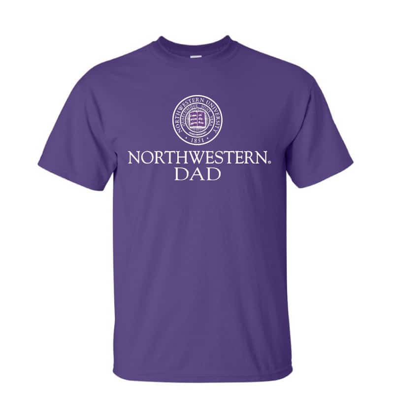 Northwestern University Wildcats Purple Short Sleeve Tee Shirt with Dad Design