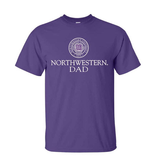 Northwestern University Wildcats Purple Short Sleeve Tee Shirt with Dad Design