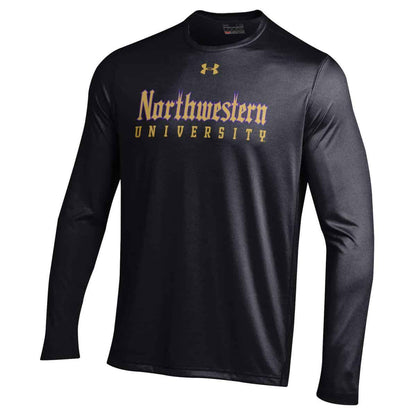 Northwestern University Wildcats Men’s Under Armour Tactical Tech™ Black Long Sleeve T-Shirt with Northwestern University Gothic Design