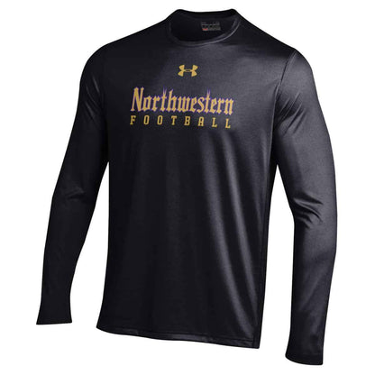 Northwestern University Wildcats Youth Under Armour Tactical Tech™ Black Long Sleeve T-Shirt with Northwestern Football Gothic Design