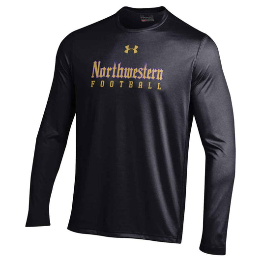 Northwestern University Wildcats Youth Under Armour Tactical Tech™ Black Long Sleeve T-Shirt with Northwestern Football Gothic Design