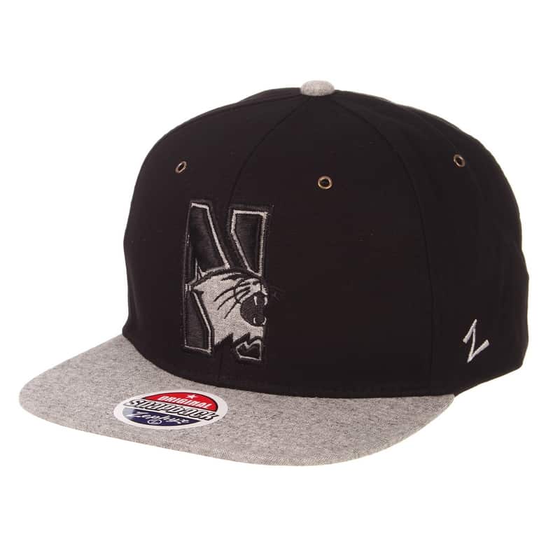 Northwestern Wildcats Zephyr Constructed Adjustable Black/Grey Flat Brim Snapback Hat with Tonal N-cat Design