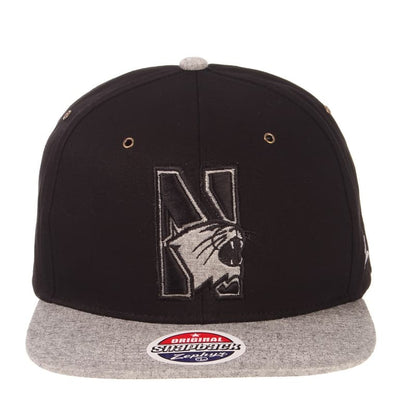 Northwestern University Wildcats Zephyr Constructed Adjustable Black/Grey Flat Brim Snapback Hat with Tonal N-cat Design