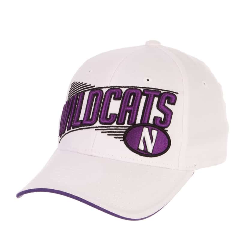 Northwestern Wildcats Zephyr Constructed Adjustable White Cotton Twill Hat with Oversized Wildcats Design