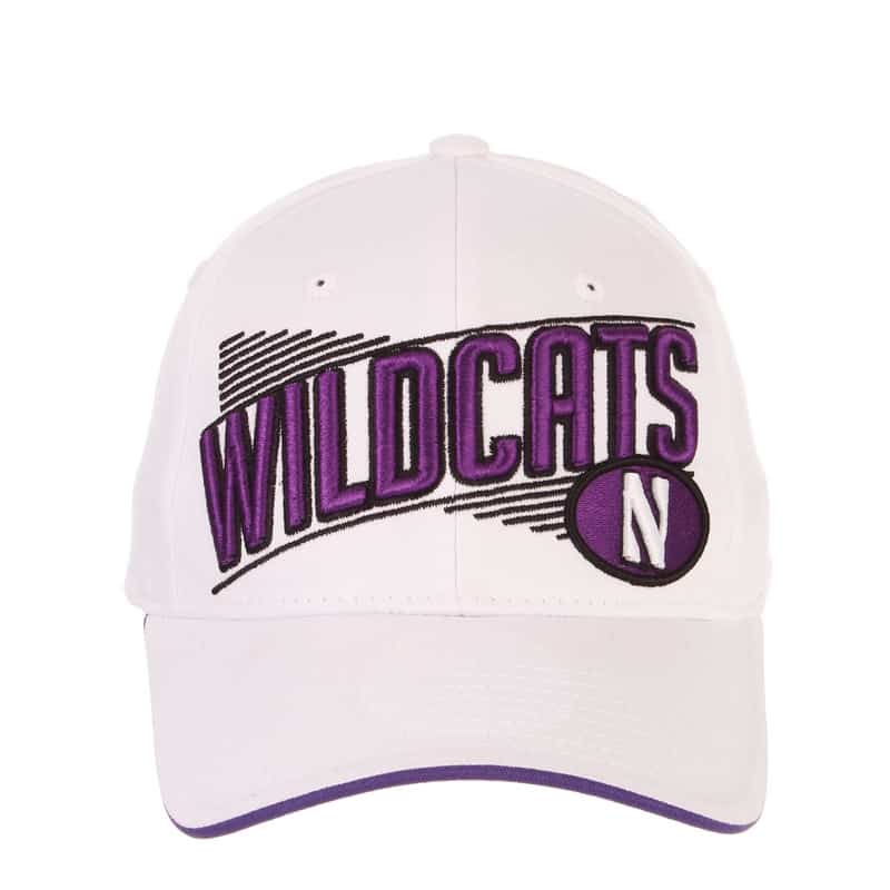 Northwestern University Wildcats Zephyr Constructed Adjustable White Cotton Twill  Hat with Oversized Wildcats Design