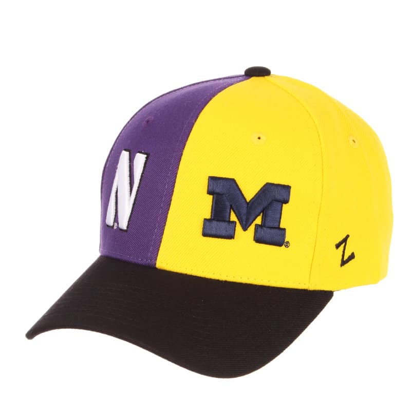 Northwestern University Wildcats House Divided Hat with Michigan Wolverines with Maize Panel & Blue M