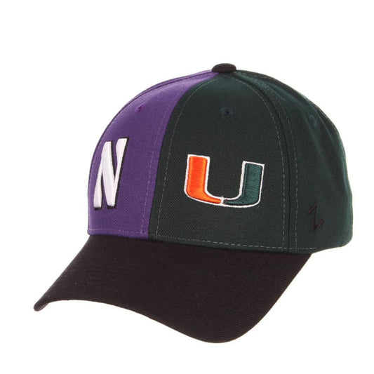 Northwestern University Wildcats House Divided Hat with Miami Hurricanes